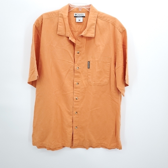 Columbia Orange button down Quixk Dri lightweight shirt Mens large - Picture 1 of 6